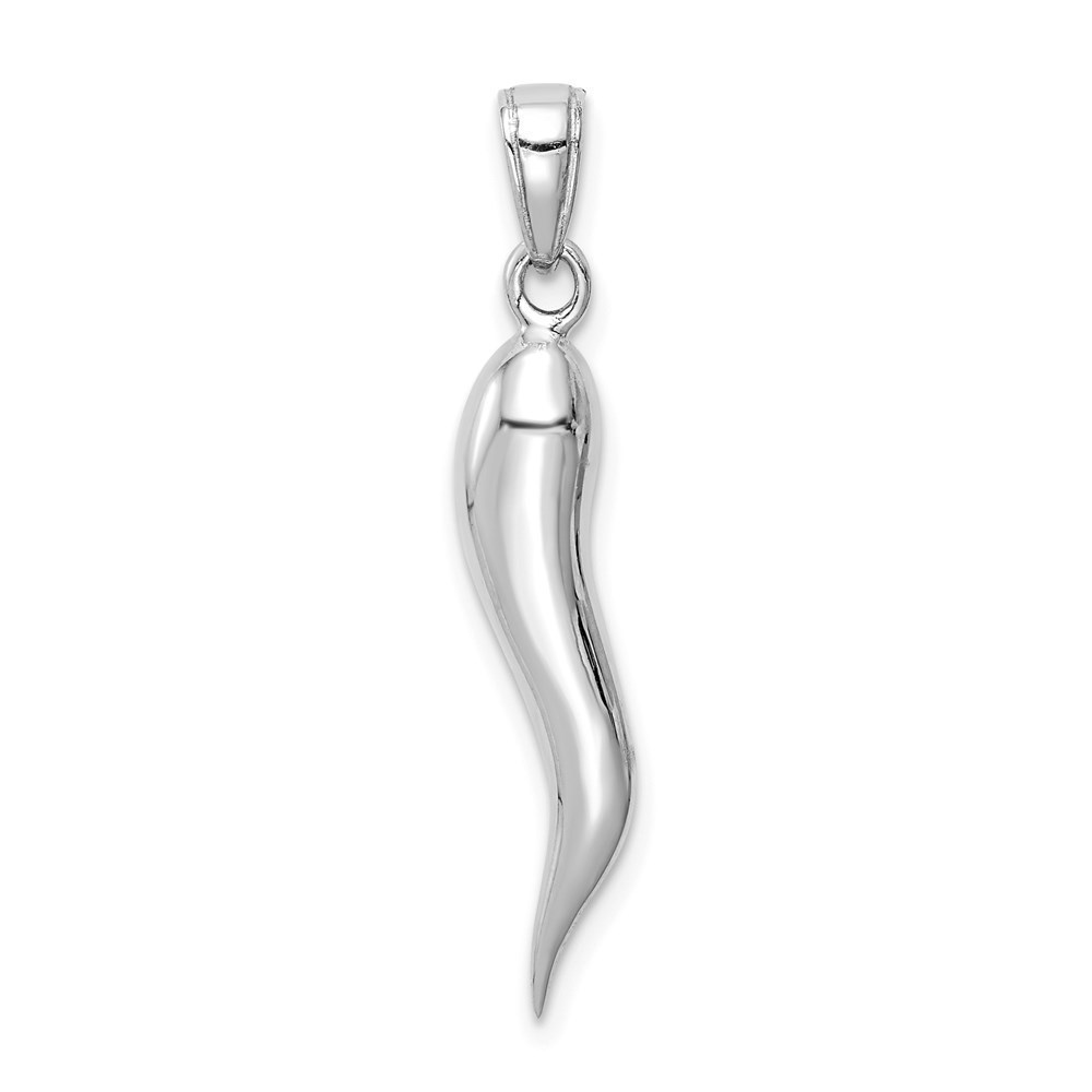 14k White Gold Large 3D Italian Horn Cornicello Necklace Charm Pendant 30 x 5 mm